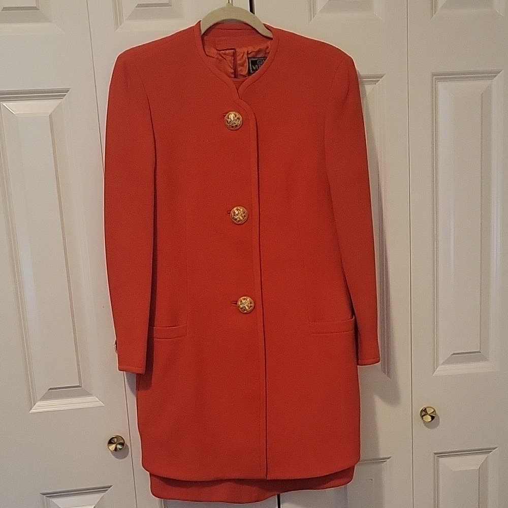 Versace Coral/Tangerine Jacket and Dress Suit with Gold Accents Size 8US/42IT